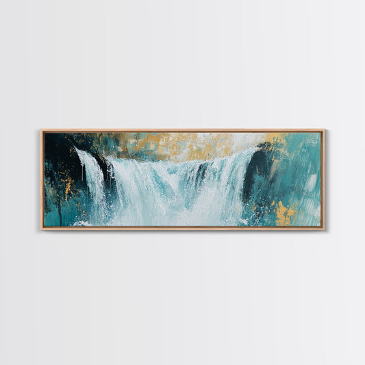 Majestic Waterfall Scene Framed Canvas Print Nature Landscape Painting, Living Room Wall Art, Tranquil River Artwork, Rustic Decor