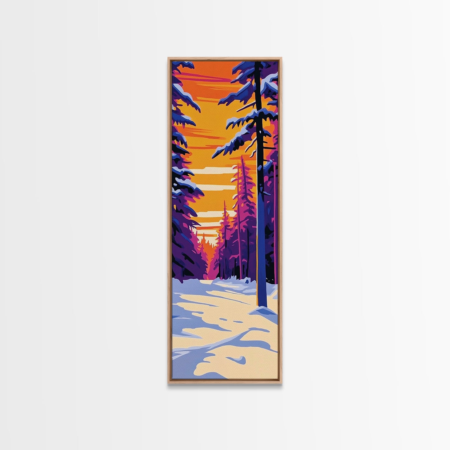 Snowy Pine Forest, Winter Wonderland, Christmas Sunset, Framed Canvas Print, Holiday Wall Art, Cozy Cabin Decor, Rustic Lodge Vibes