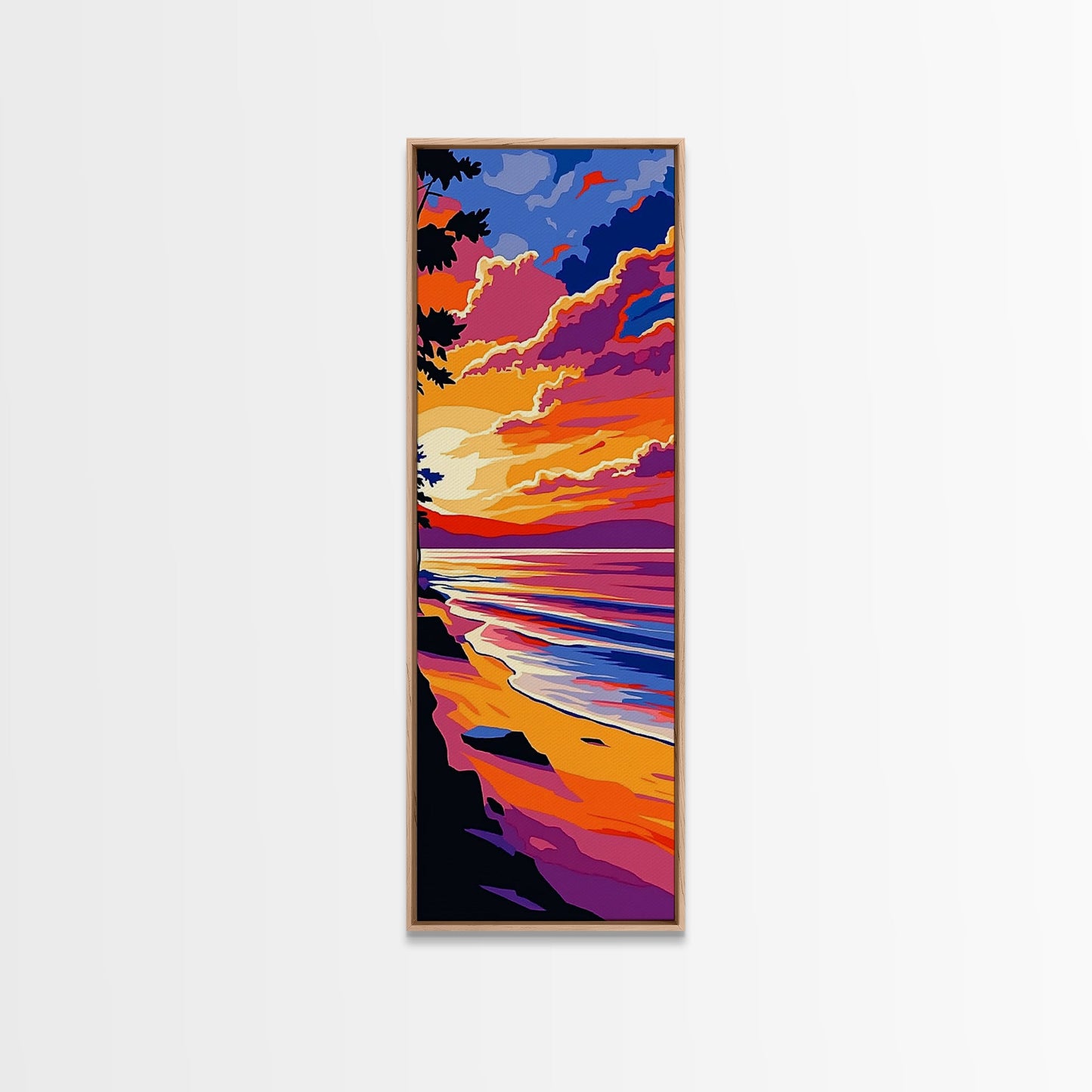 Coastal Sunset, Beach Art, Ocean View, Framed Canvas Print, Vibrant Seascape, Warm Summer Aesthetic, Living Room Art, Minimalist