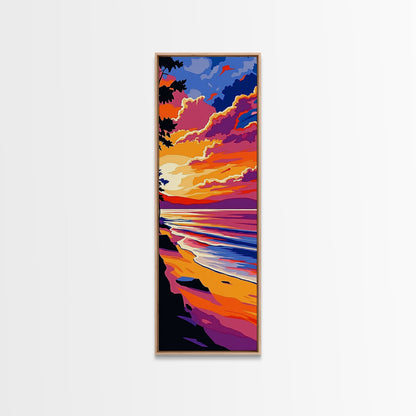 Coastal Sunset, Beach Art, Ocean View, Framed Canvas Print, Vibrant Seascape, Warm Summer Aesthetic, Living Room Art, Minimalist