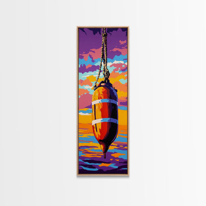 Buoy, Rope, Ocean, Sunset, Framed Canvas Print, Nautical Decor, Coastal Wall Art, Beach House Art, Fishing Decor, Living Room Wall Art