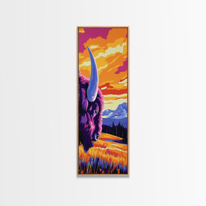 Buffalo Sunset, Western, Bold, Majestic, Canvas Print, Wildlife Wall Art, Rustic Decor, Man Cave Art, Nature Lover Gift, Bold Colors