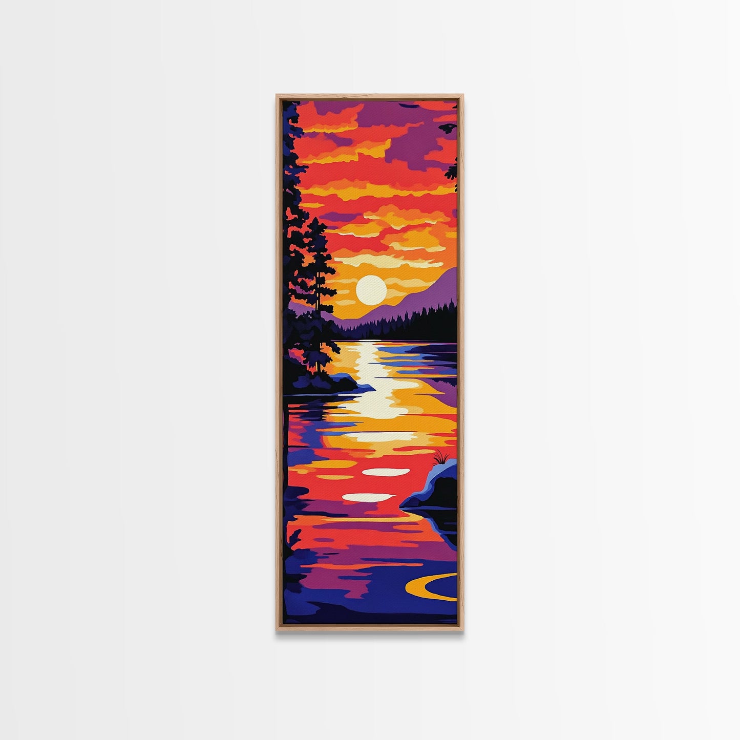 Serene Lake Sunset, Tranquil Nature Wall Art, Scenic Landscape Print, Warm Color Painting, Fall Home Decor, Framed Canvas Print