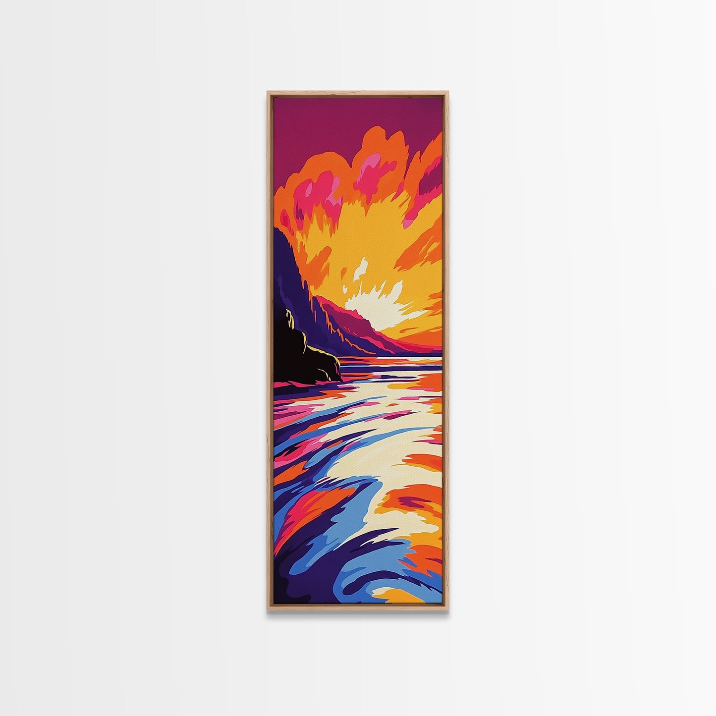 Ocean Sunset, Vibrant Landscape, Framed Canvas Print, Coastal Art, Beach House Decor, Living Room Art, Minimalist Nature Painting
