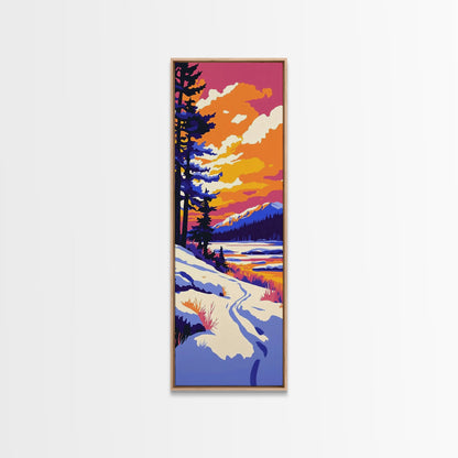 Winter Wonderland, Snowy Landscape, Mountain Art, Framed Canvas Print, Rustic Lodge Decor, Nature Painting, Seasonal Wall Art