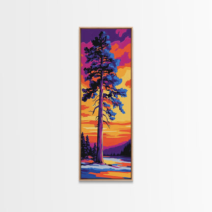Tall Pine Tree, Sunset Forest Art, Vibrant Nature Wall Decor, Woodland Painting, Rustic Home Decor, Living Room Art, Canvas Print