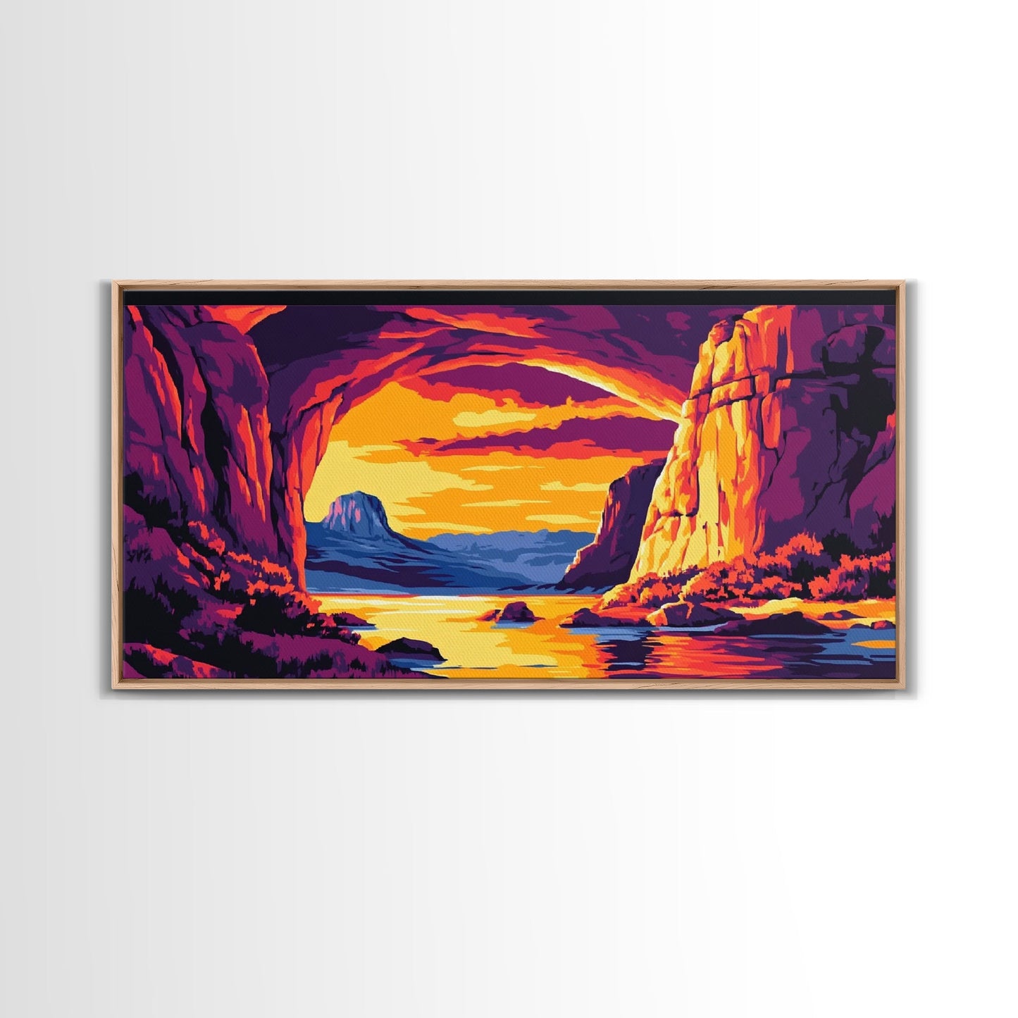 Canyon View, River Sunset, Majestic Landscape, Southwest Decor, Warm Tones, Nature Escape, Living Room or Office, Framed Canvas Print