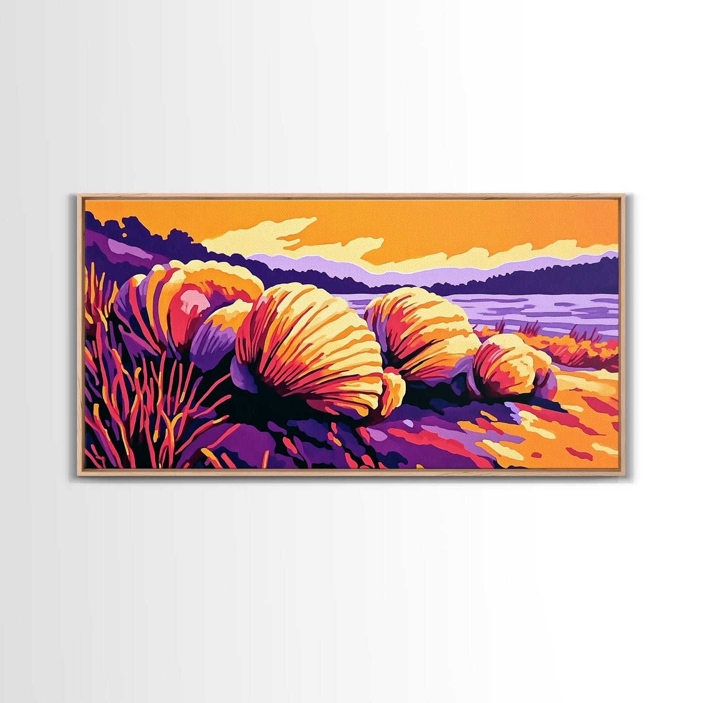 Coastal Shells, Ocean Decor, Beach Art, Vibrant Seascape, Framed Canvas Print, Nautical Home Decor, Living Room Wall Art, Gift Idea
