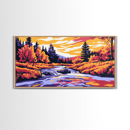 Autumn River, Fall Colors, Nature Scene, Framed Canvas Print, Rustic Home Decor, Living Room Wall Art, Landscape Painting, Boho Art