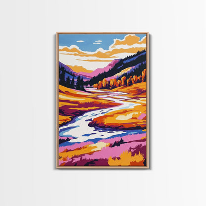 Autumn River, Valley, Canvas Print, Vibrant Fall Landscape, Cabin Wall Decor, Warm Color Palette, Nature Lover Gift, Cozy Home Wall Art