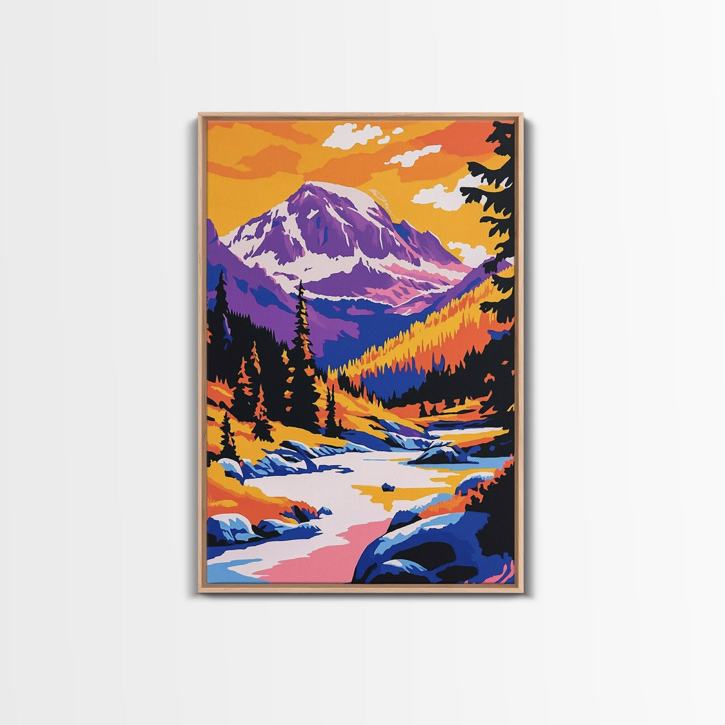 Snowy Peaks, Majestic Mountains, Wilderness Landscape, Cabin Aesthetic, Cozy Decor, Adventure Theme, Living Room, Canvas Print, Bold Colors