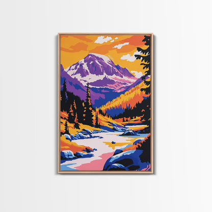Snowy Peaks, Majestic Mountains, Wilderness Landscape, Cabin Aesthetic, Cozy Decor, Adventure Theme, Living Room, Canvas Print, Bold Colors