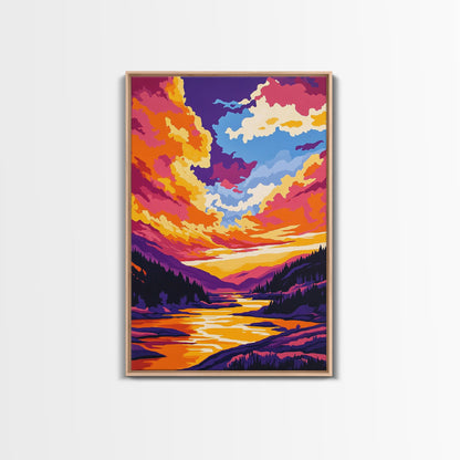 Alpine Reflection, Mountain Lake, Vibrant Wilderness, Canvas Print, Cabin Decor, Nature Painting, Sunset Colors, Adventure Art