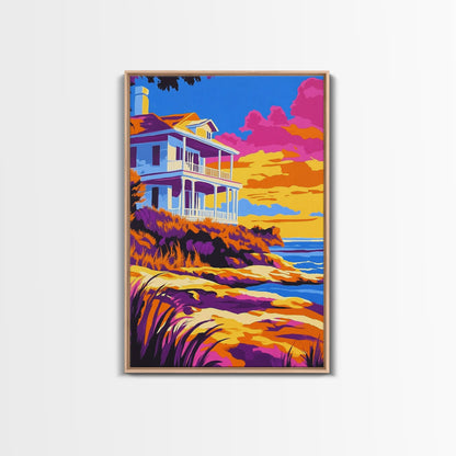 Coastal Home, Seaside Escape, Beach House, Canvas Print, Ocean Wall Art, Vibrant Summer Decor, Living Room Wall Art