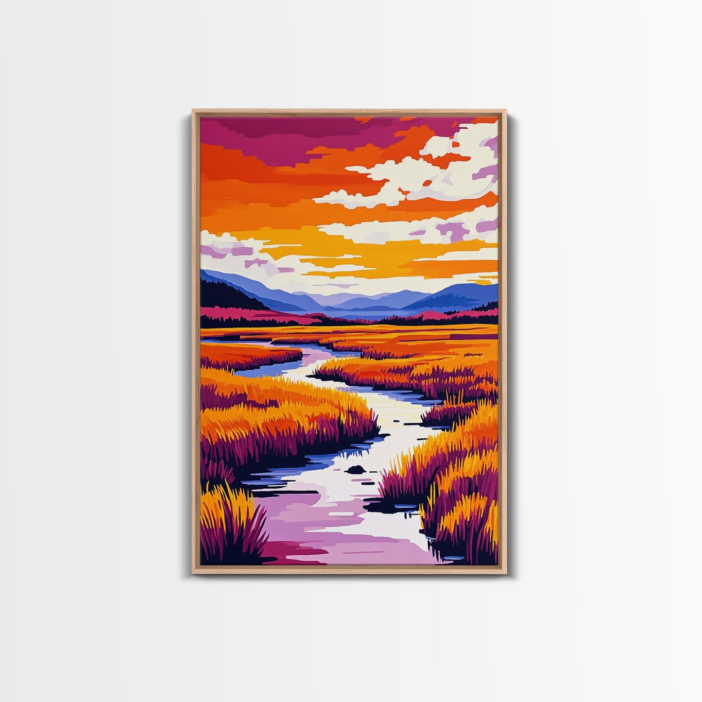 River Landscape Painting, Autumn Wall Art, Nature Inspired Print, Warm Color Palette, Framed Canvas Print, Cozy Living Room Decor