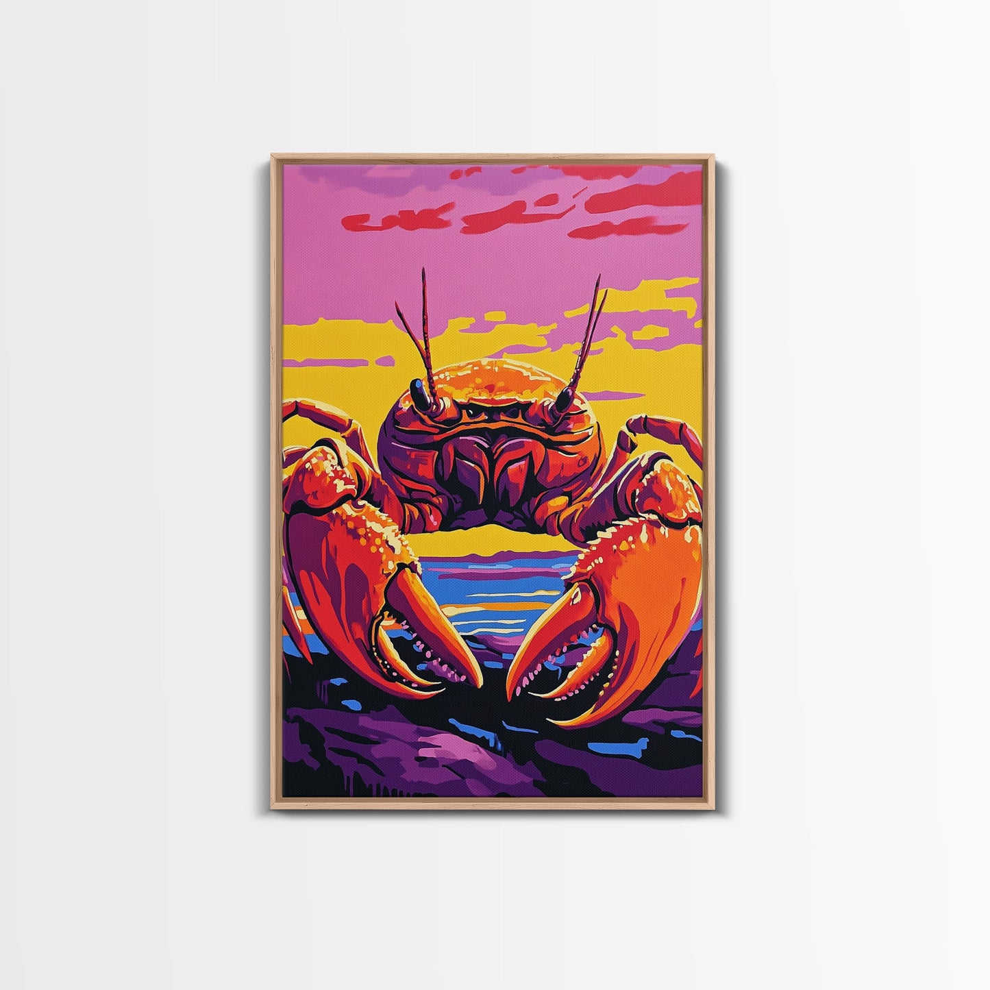 Crab Painting, Colorful Coastal Wall Art, Nautical Kitchen Canvas Print, Beach House Decor, Ocean Theme Wall Art, Vibrant Seafood Art