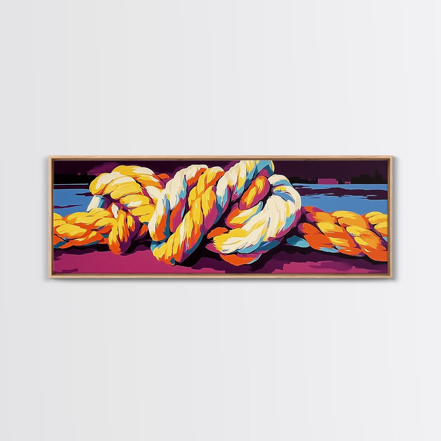 Nautical Rope, Ocean Harbor, Coastal Decor, Maritime Wall Art, Framed Canvas Print, Living Room, Beach House Artwork, Bold Nautical Art