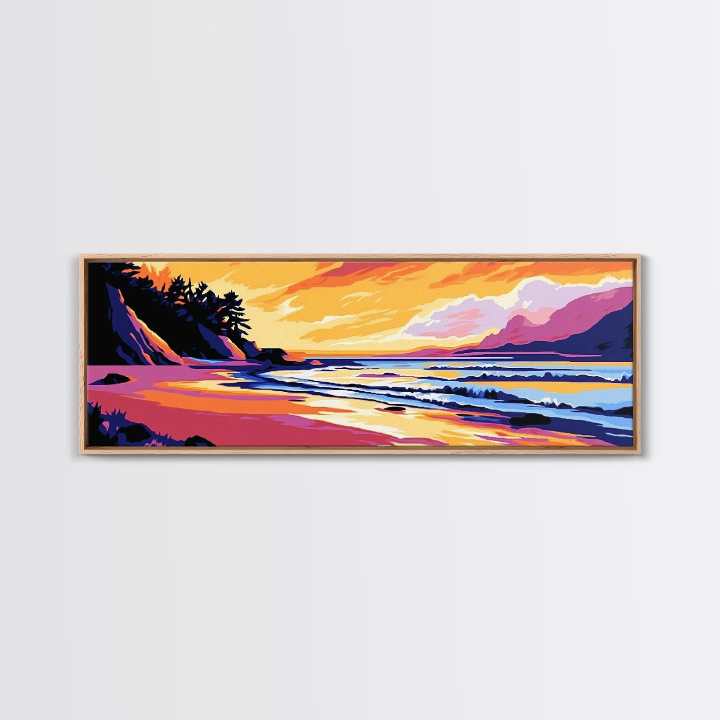 Ocean Waves, Beach Sunset, Coastal Serenity, Seaside Home Decor, Canvas Print, Relaxing Living Room Wall Art, Vibrant Nature Art
