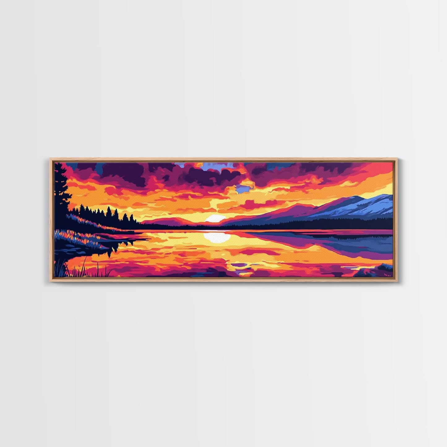 Bergspiegelung, Naturwandbild, Sonnenuntergang am See, Wildnis-Druck, Leinwanddruck, Rustikale Wohndekoration, Kunst fürs Wohnzimmer im Hüttenstil
