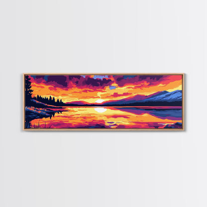 Bergspiegelung, Naturwandbild, Sonnenuntergang am See, Wildnis-Druck, Leinwanddruck, Rustikale Wohndekoration, Kunst fürs Wohnzimmer im Hüttenstil