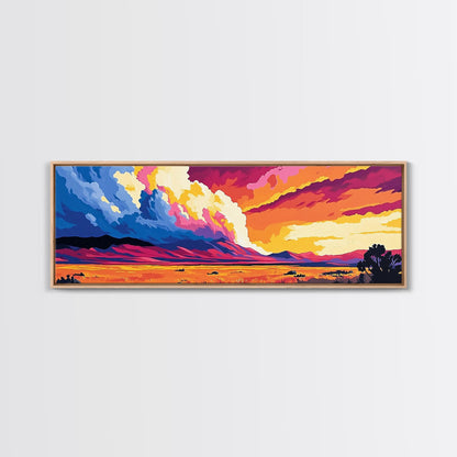 Mountain Clouds, colorful sunset, nature scenery, abstract sky painting, vibrant home decor, Office Wall Art, Framed Canvas Print