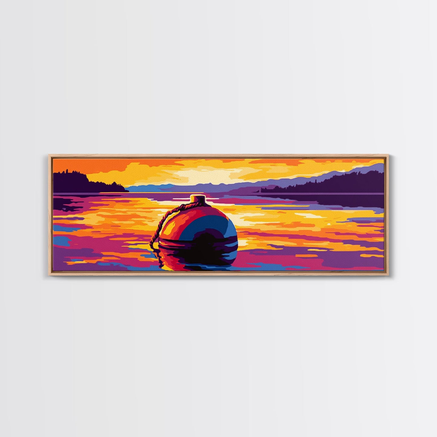 Floating Buoy, Lake Scene, Nautical Wall Art, Vibrant Water Reflection, Framed Canvas Print, Rustic Cabin Decor, Bold Seascape Art