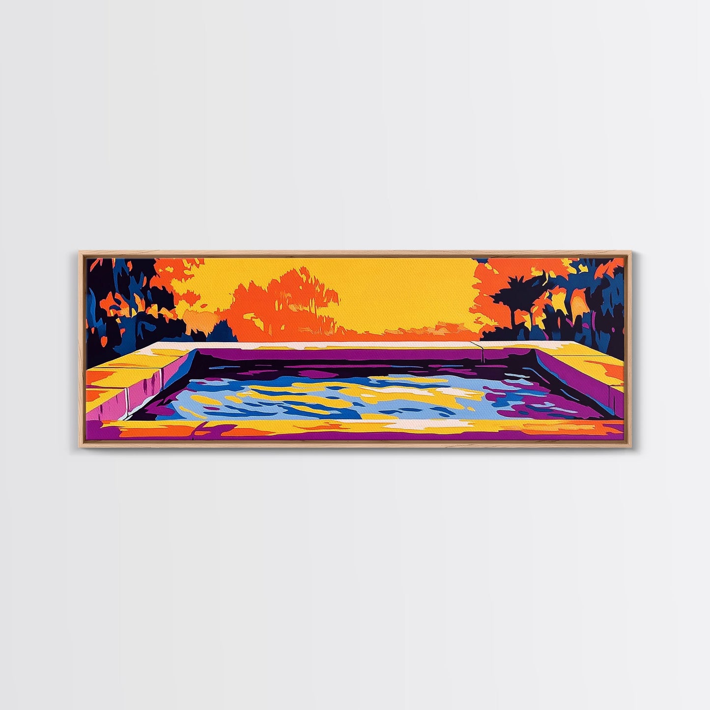 Modern Pool, Abstract Water, Canvas Print, Artistic Landscape, Sunset Glow, Vibrant Home Decor, Unique Wall Art, Office Decoration
