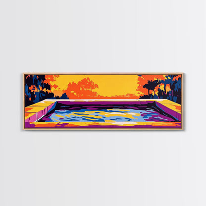 Modern Pool, Abstract Water, Canvas Print, Artistic Landscape, Sunset Glow, Vibrant Home Decor, Unique Wall Art, Office Decoration
