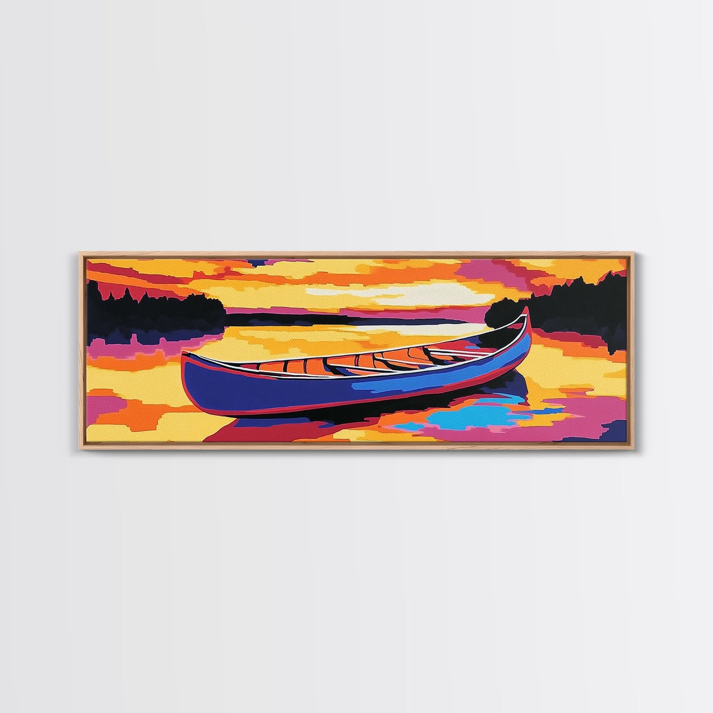 Canoe, Sunset, Water, Framed Canvas Print, Vibrant Lake Art, Nature Wall Art, Rustic Decor, Adventure Art, Cabin Wall Art, Autumn Artwork