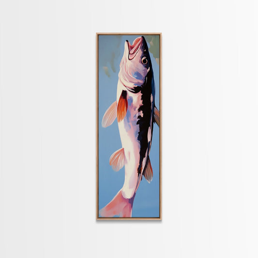 Abstract Fish, Minimalist Coastal, Blue and Pink Art, Framed Canvas Print, Modern Nautical Decor, Beach House, Kitchen Wall Art
