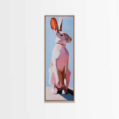 Rabbit Art, Modern Animal Decor, Pastel Bunny Painting, Minimalist Wildlife, Living Room Wall Art, Framed Canvas Print