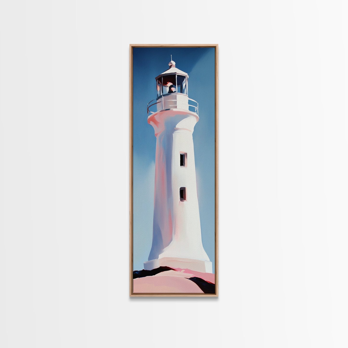 Lighthouse, Coastal Art, Nautical, Beach House Decor, Ocean Wall Art, Minimalist Seascape, Blue Wall Art, Framed Canvas Print