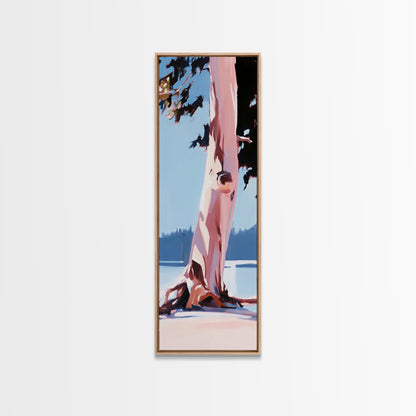 Tree Trunk, Nature Art, Minimalist Landscape, Rustic Decor, Living Room, Earthy Tones, Tranquil Scenery, Framed Canvas Print