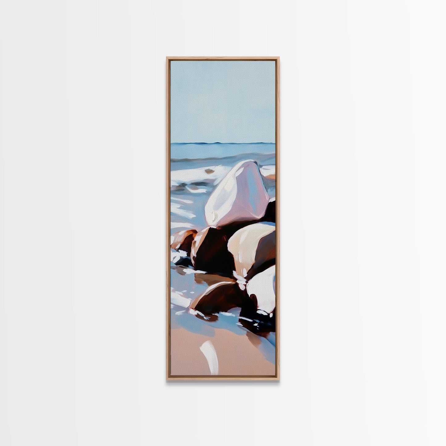 Ocean Rocks, Serene Shore, Tranquil View, Framed Canvas Print, Coastal Wall Art, Minimalist Painting, Bathroom Decor, Zen Art, Gift