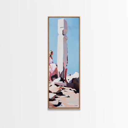 Stone Sculpture, Abstract Figure, Modern Minimalist Art, Desert Vibes, Contemporary Landscape, Earthy Tones, Framed Canvas Print