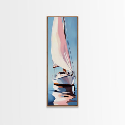 Sailboat Reflection, Nautical Painting, Coastal Wall Art, Canvas Print, Ocean Lover Gift, Modern Seascape, Beach House Decor