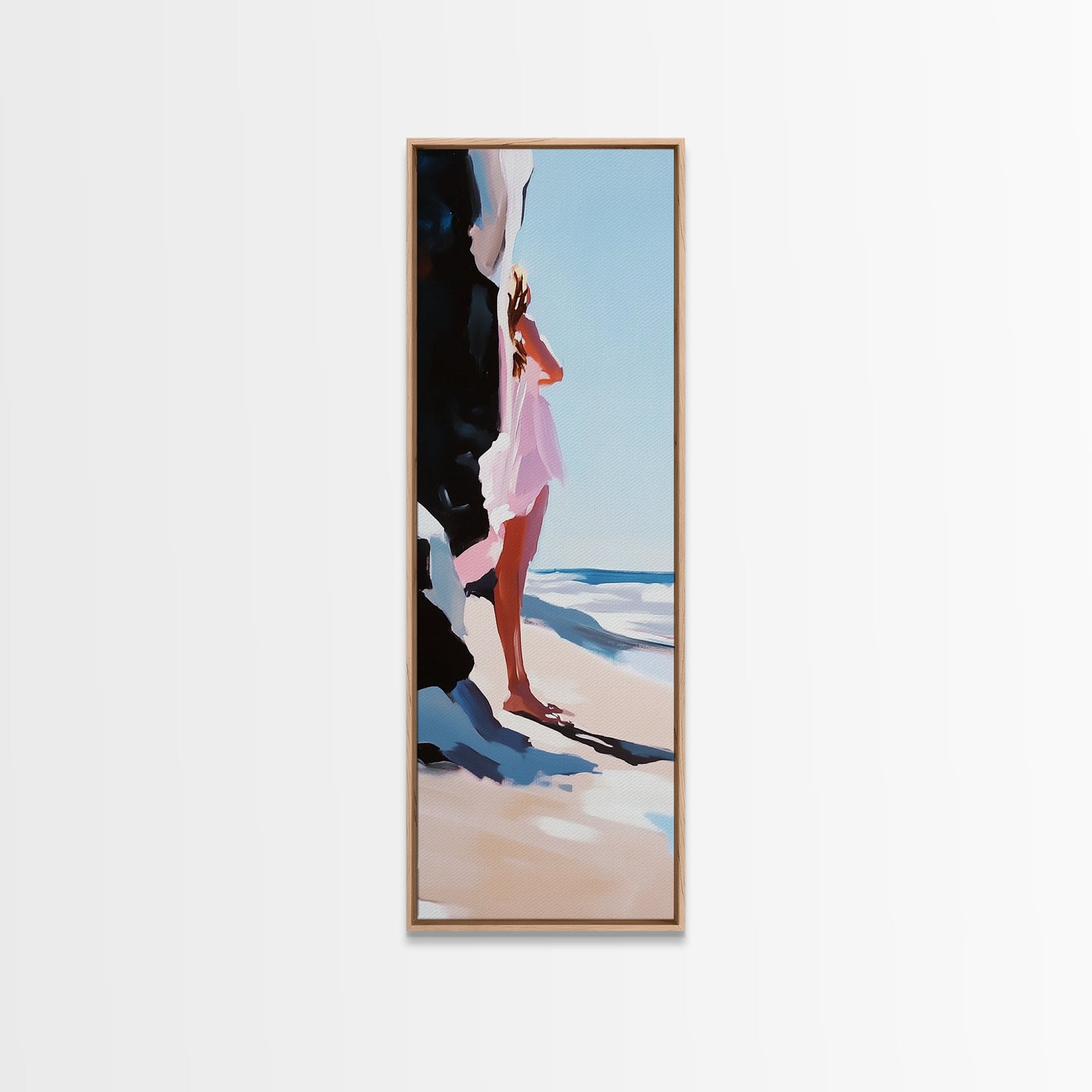 Serene Woman, Beach Reflection, Feminine Art, Framed Canvas Print, Coastal Aesthetic, Boho Minimalist, Bedroom Decor, Neutral Palette