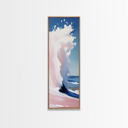 Ocean Wave, Coastal Wall Art, Abstract Seascape Painting, Beach House Decor, Modern Blue and Pink Print, Canvas Print, Living Room Wall Art