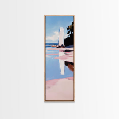 Rock Formation, Coastal Reflection, Ocean Landscape, Soft Pastel Seascape, Modern Boho Art, Nature Inspired Framed Canvas Print, Zen Decor