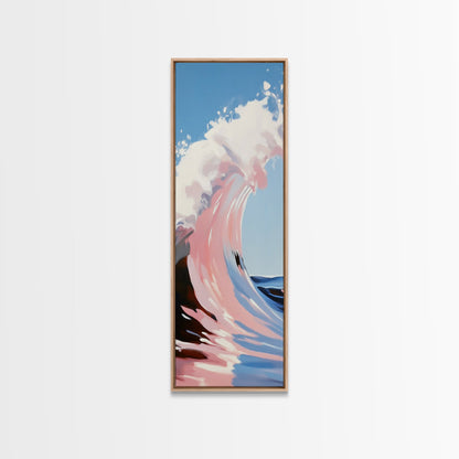 Ocean Wave, Surf Art, Dynamic Seascape, Blue Pink Aesthetic, Beach Lover Gift, Coastal Home Decor, Framed Canvas Print, Modern Wall Art