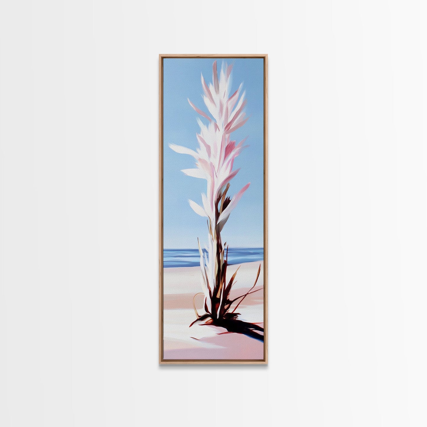 Abstract Plant, Coastal Art, Minimalist Painting, Canvas Print, Beach Inspired, Blue and Pink Decor, Modern Home Accent, Tranquil Design