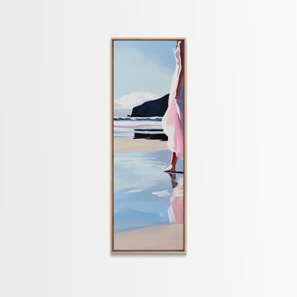 Woman by Ocean, Coastal Art, Canvas Print, Romantic Seascape, Minimalist Decor, Modern Art, Pastel Beach Scene, Living Room Wall Art