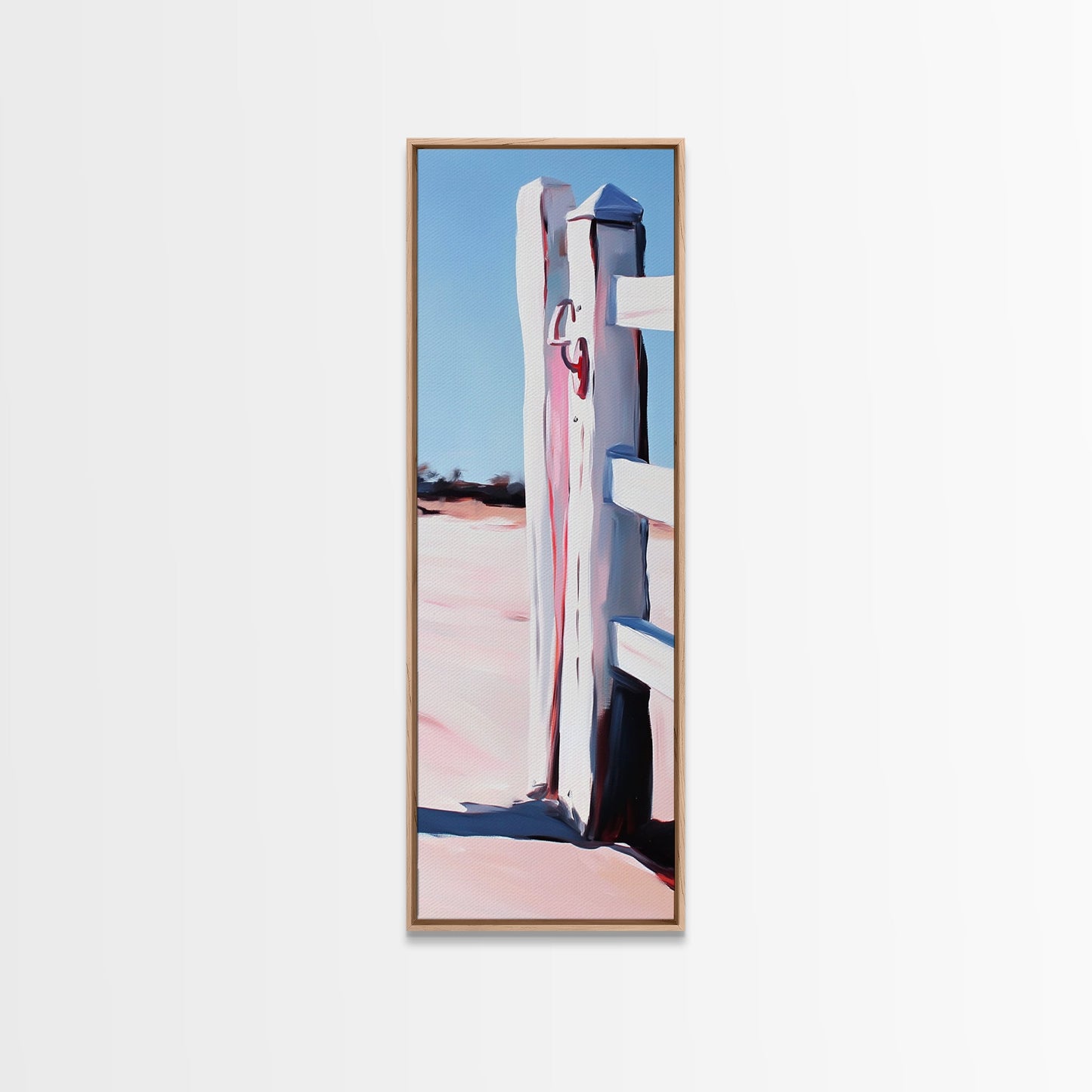 Zaunpfosten, rustikale Landschaft, Wandbild im Landhausstil, gerahmter Leinwanddruck, minimalistische Kunst, Strandhausdeko, Landhausästhetik