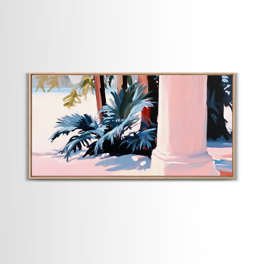 Palm Tree Painting, Coastal Tropical Art, Minimalist Summer Aesthetic, Soft Pastel Beach Decor, Boho Home Wall Art, Canvas Print
