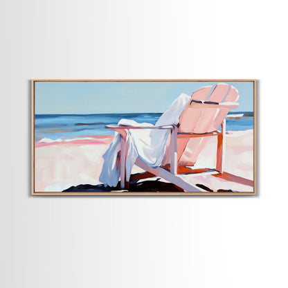 Beach Chair, Ocean View, Coastal Relaxation, Serene Seaside Art, Nautical Home Decor, Pastel Aesthetic, Living Room Wall Art, Canvas Print