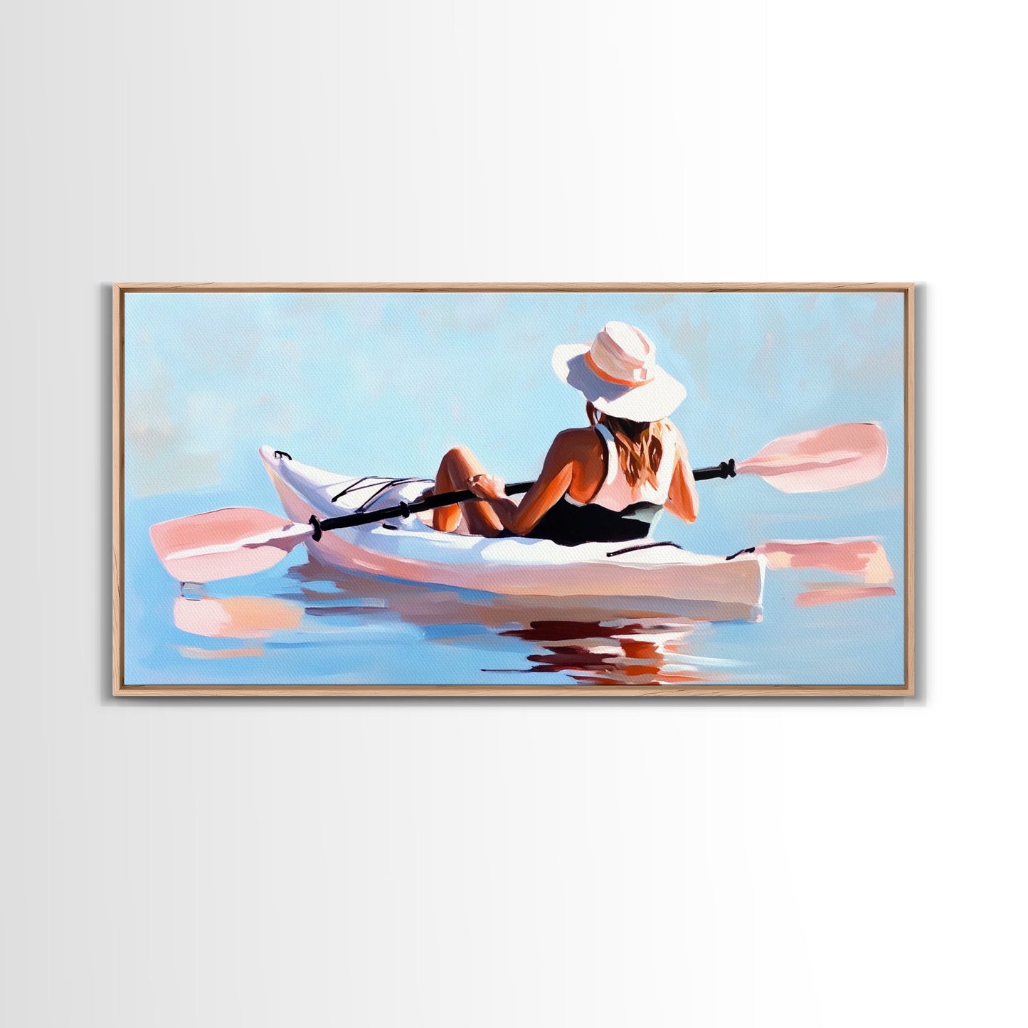 Kayaker, Summer Adventure, Water Sports Art, Canvas Print, Minimalist Wall Decor, Coastal Home Art, Boho Beach Painting, Modern Artwork