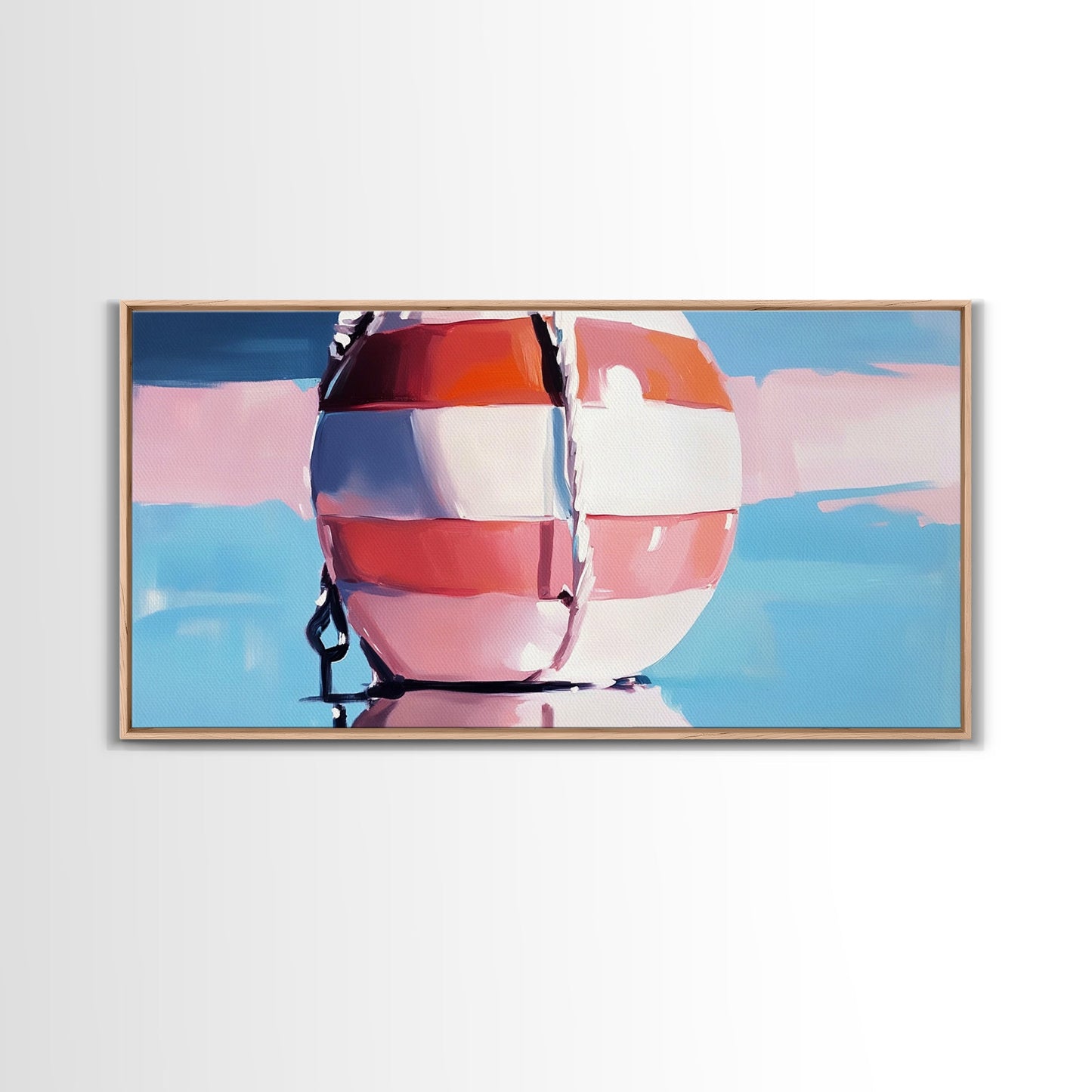 Nautical Buoy Reflection, Coastal Wall Art, Ocean Beach Print, Minimalist Seaside Decor, Modern Nautical Art, Bedroom Framed Canvas Print