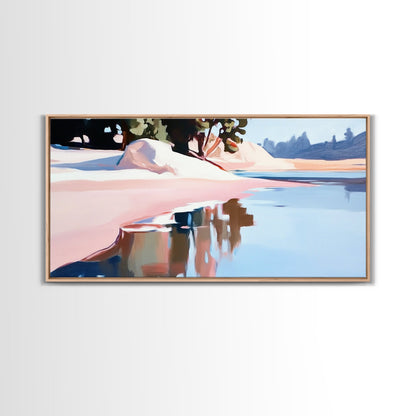 Küstenbaum, Dachüberstand, Leinwanddruck, vom Meer inspirierte Dekoration, moderne Strandwandkunst, pastellfarbene Meereslandschaft, ruhige Szenerie, tropisches Flair