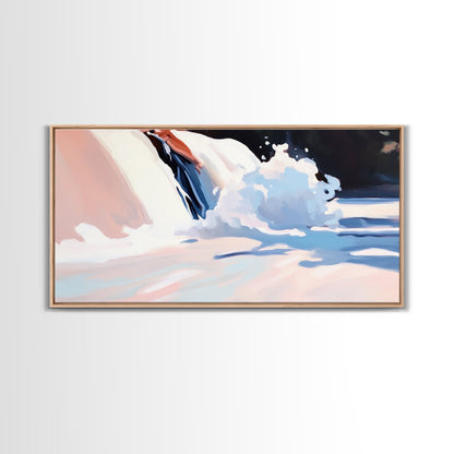 Snow Peak, Clouds, Framed Canvas Print, Alpine mountain scene, winter painting, Scandinavian decor, minimalist landscape, abstract nature art