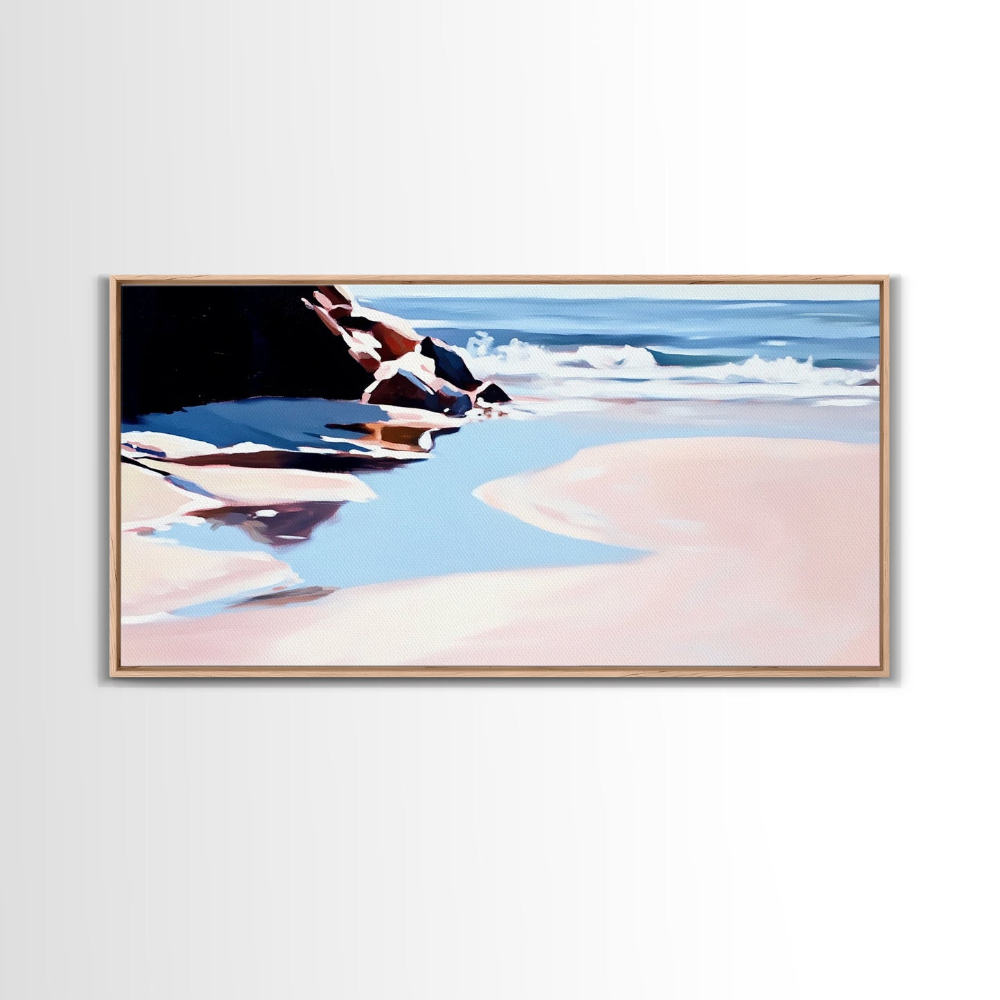 Ocean Shore, Tranquil Seascape Art, Pink Blue Horizon, Serene Beach Wall Decor, Relaxing Coastal Aesthetic, Canvas Print